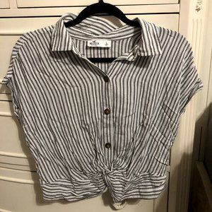 Hollister Large Striped Button-Up Wrapped Waist Blouse